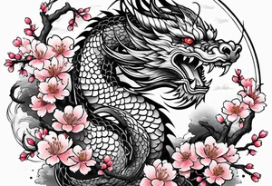 Japanese dragon, cherry blossoms, full sleeve tattoo idea