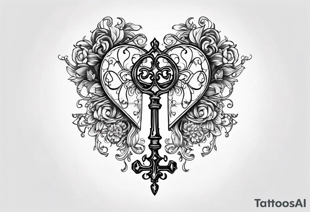 A heart shaped antique key tattoo idea