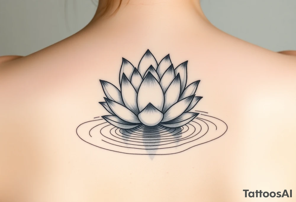 serene lotus flower emerging from sacred waters with ripples tattoo idea