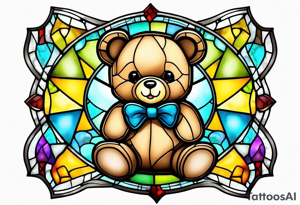 Teddy bear with bow tie stained glass tattoo idea