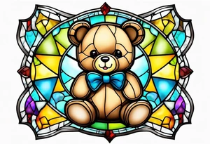 Teddy bear with bow tie stained glass tattoo idea