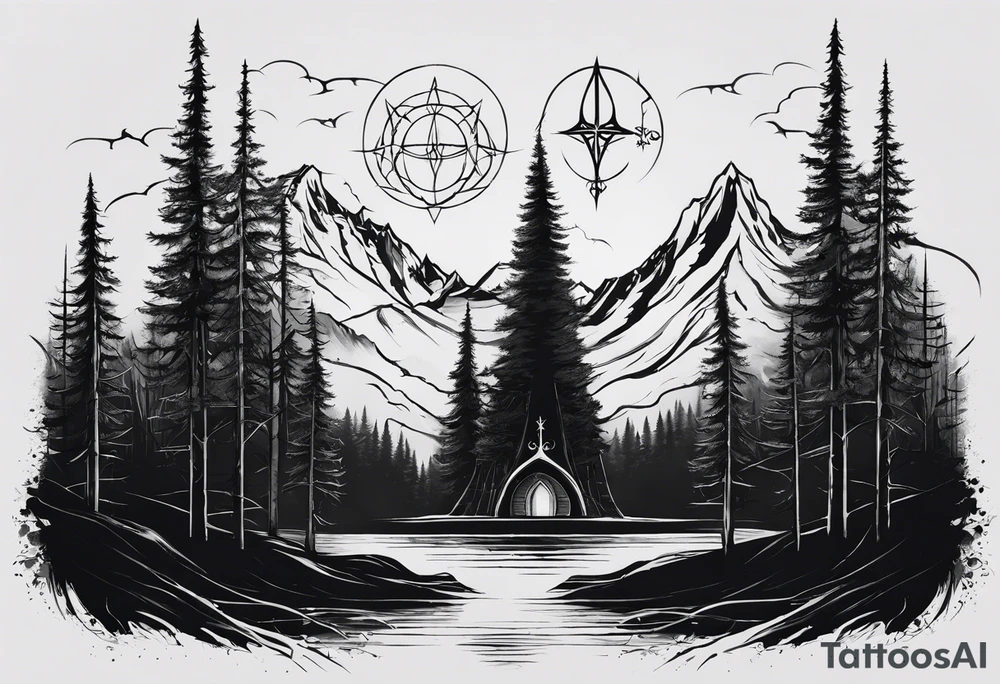 Lord of the rings with Harry Potter incorporated but clear visual of both movies. Small and minimal. Something like the deathly hallows symbol made out of swords and wizard staff from LOTR tattoo idea