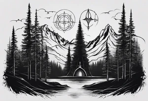 Lord of the rings with Harry Potter incorporated but clear visual of both movies. Small and minimal. Something like the deathly hallows symbol made out of swords and wizard staff from LOTR tattoo idea