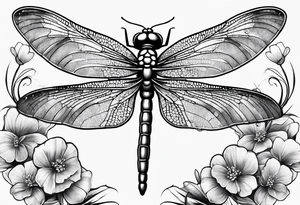 Dragon fly with clover flowers behind it tattoo idea