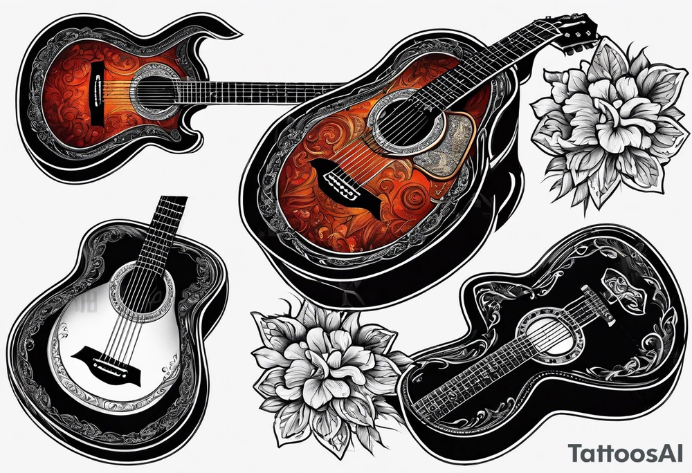 Acoustic guitar design tattoo idea