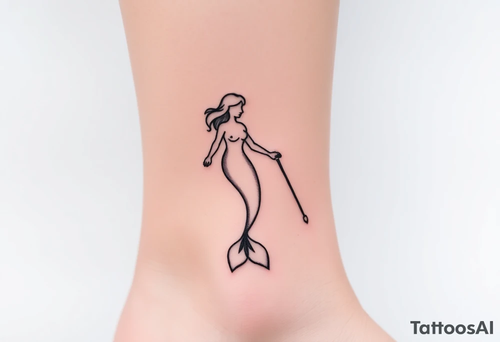 Mermaid outline with chopped tail and crutches tattoo idea