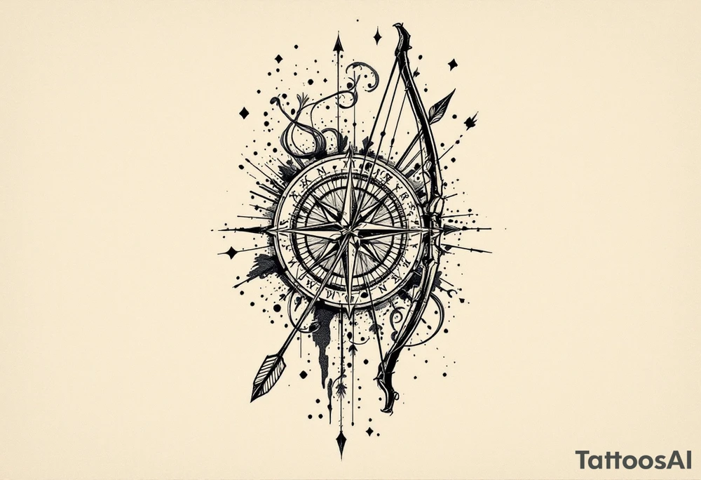 Small bow and arrow with kompass tattoo idea