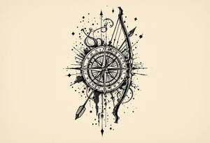 Small bow and arrow with kompass tattoo idea