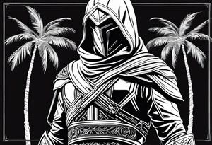 assassins creed character that is in the style of tron with palm trees tattoo idea