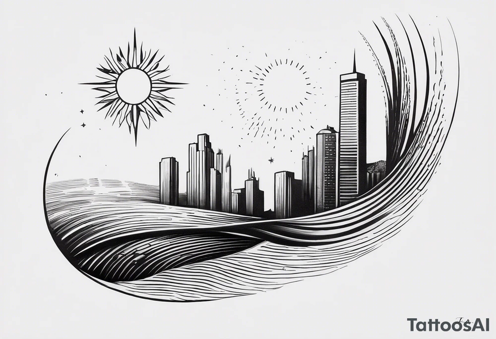 down the outside of the arm starting with a 3d solar representation of 10/01/2011, linear down to a rice grain representation, stylized sun with L.A.R hidden in it, a mischievous pixie or sprite with E.J.R hidden it in tattoo idea