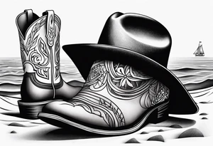 ADD the following three things: mens boots, womens flip flops and a cowboyhat. On the beach tattoo idea