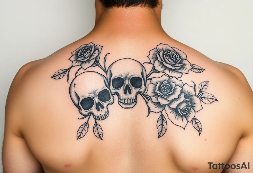 Dark gothic florals with skulls tattoo idea