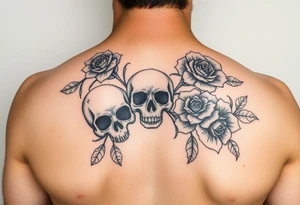 Dark gothic florals with skulls tattoo idea