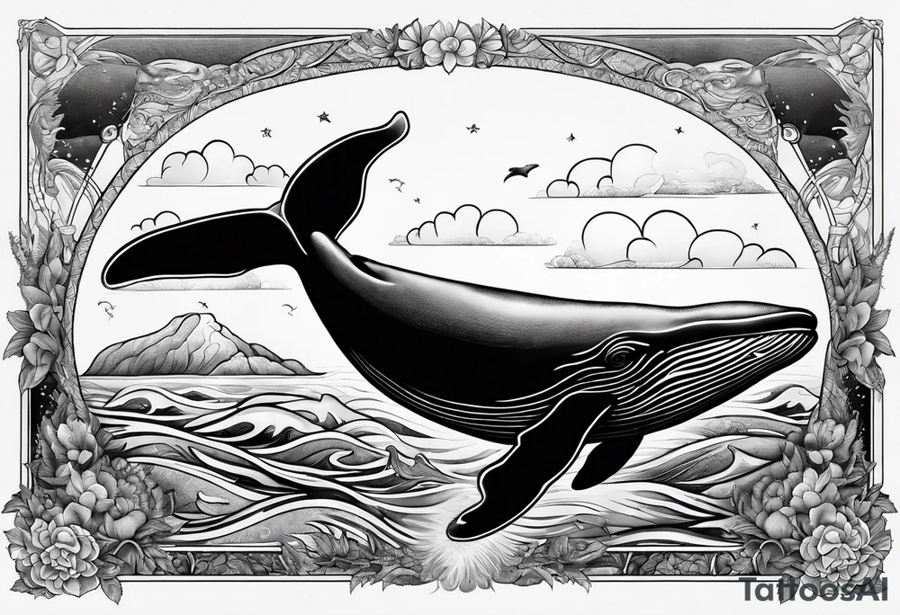Whale ascending towards light tattoo idea