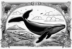 Whale ascending towards light tattoo idea