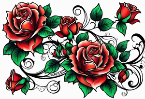 long vine flower sleeve with roses and rodadendra tattoo idea