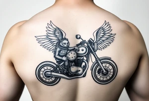 a motorcycle on it with guardian angel wolves on the bike tattoo idea