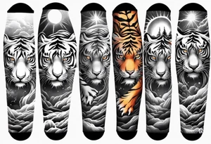 Tiger sleeve tattoo with lightning and the sun
Forearm sleeve tattoo idea