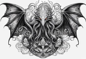 Vertical full sleeve. Lovecraftian creature, protecting a token of love. tattoo idea