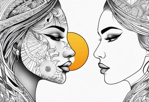single face 
half of the face is a woman representing the sun, and the second half is a man representing the moon. tattoo idea