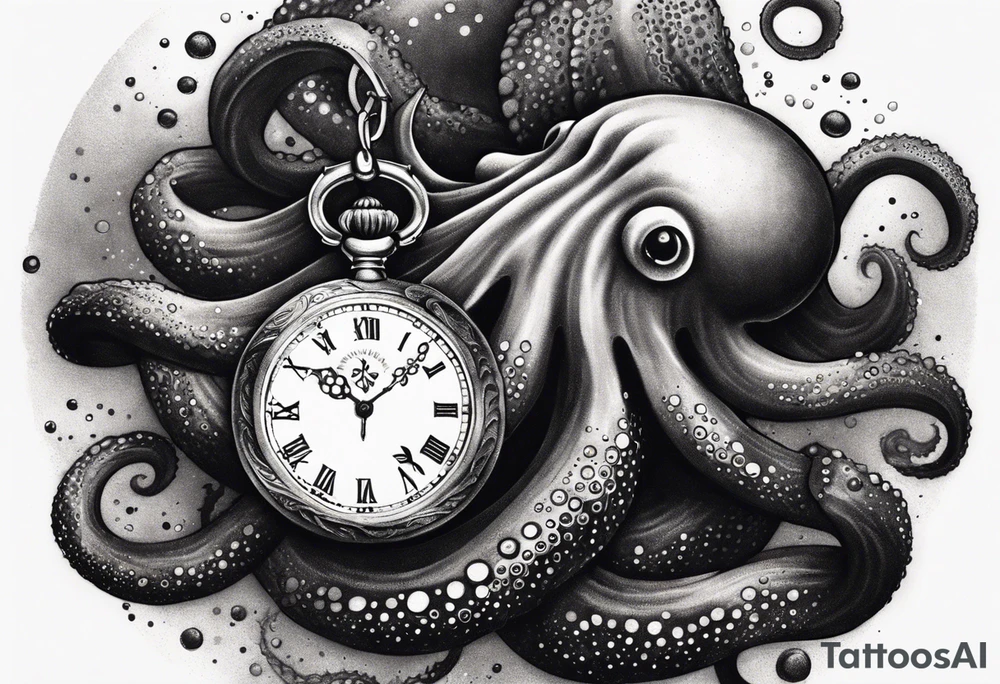 pocket watch being attacked by an aggressive octopus tattoo idea