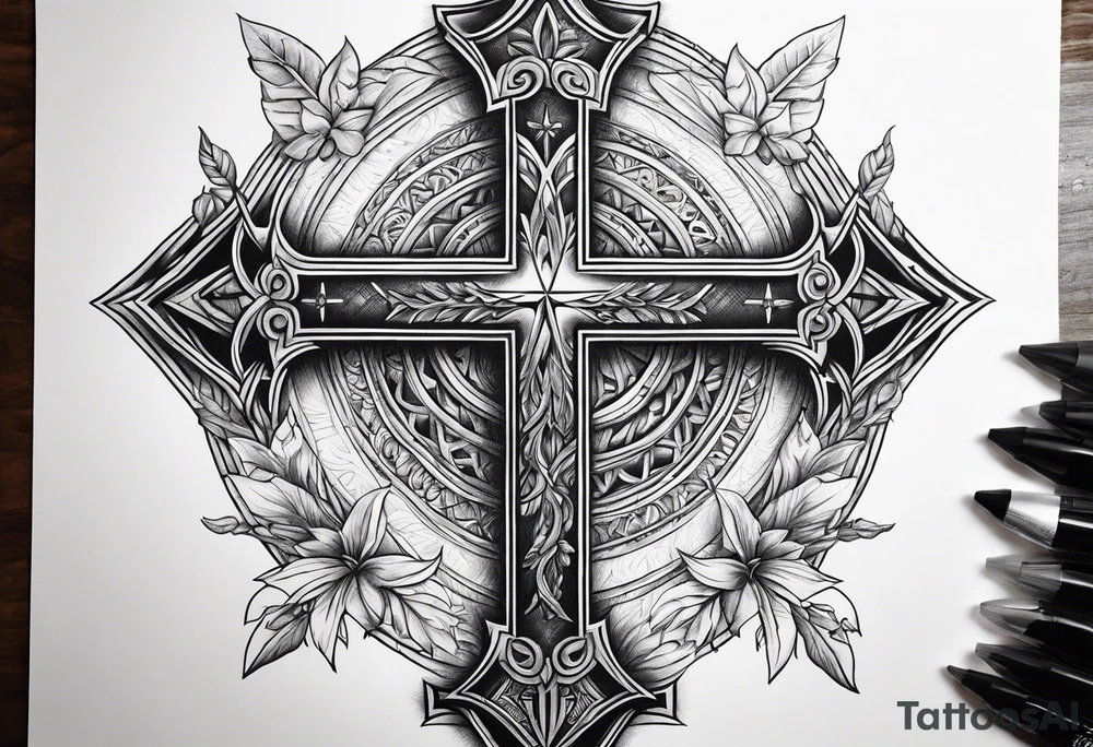 Humble wisdom caring cross detailed tattoo idea