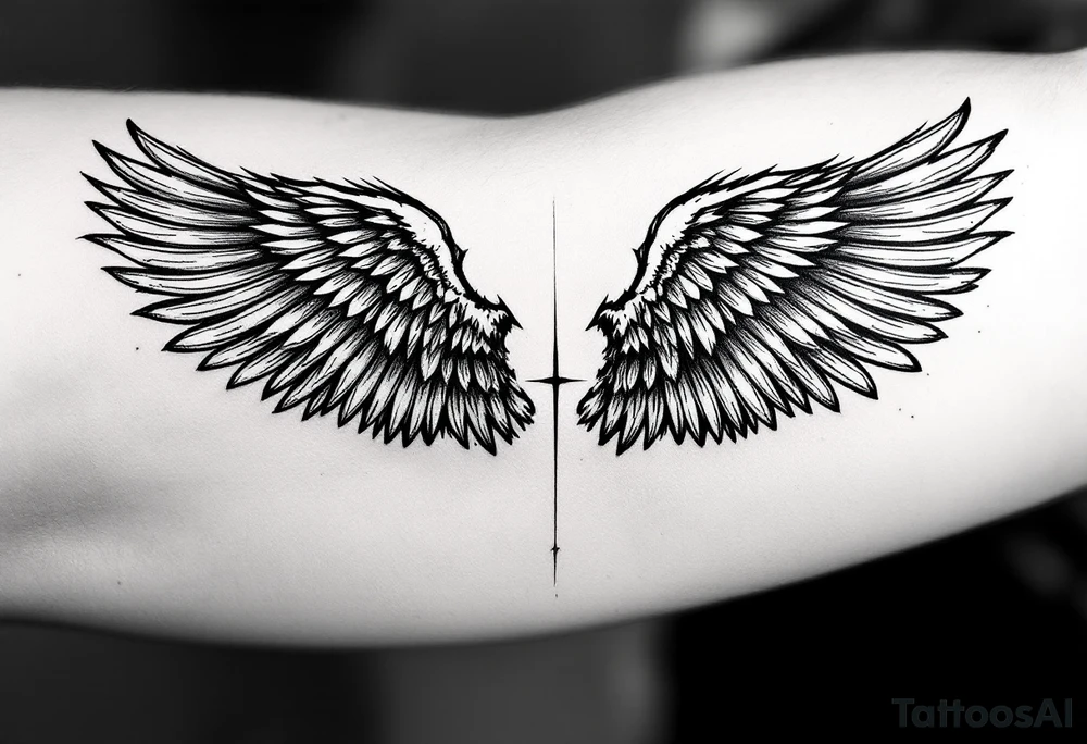 Arm sleeve for men with angels wings tattoo idea