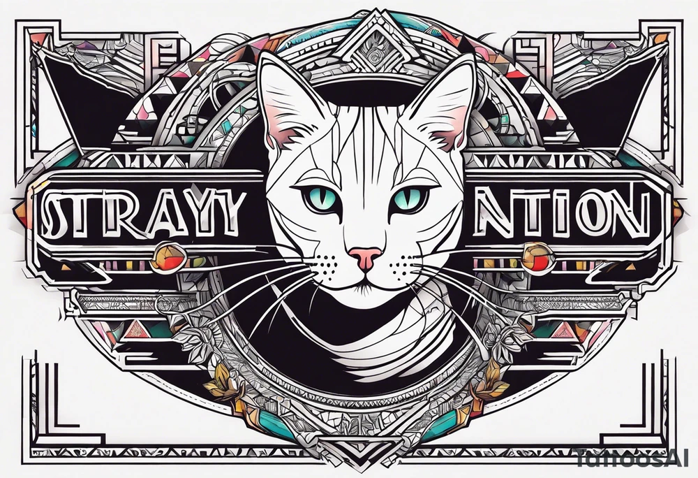 Cat with the words STRAYNATION underneath tattoo idea