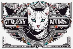 Cat with the words STRAYNATION underneath tattoo idea