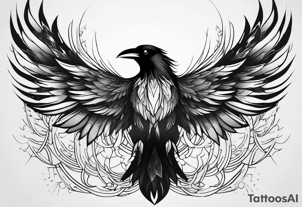 Raven mid transformation into a phoenix tattoo idea