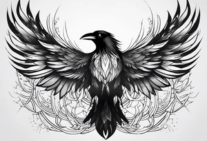 Raven mid transformation into a phoenix tattoo idea