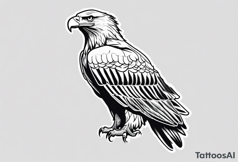 realistic eagle full body  sit face front tattoo idea