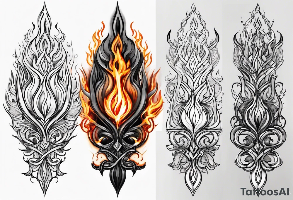 trident in flame tattoo idea