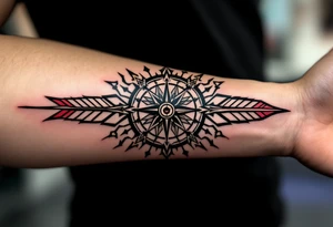 compass/clock with a large native american arrow tattoo idea