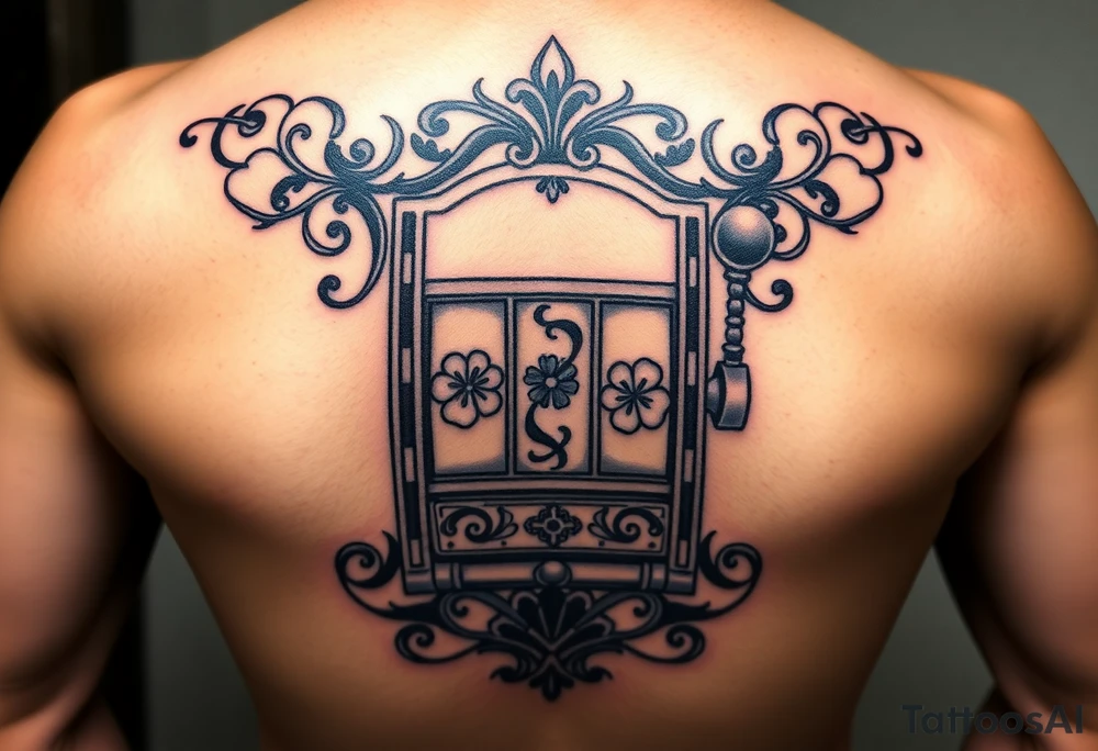 Ornate slot machine with three four leaf clovers tattoo idea