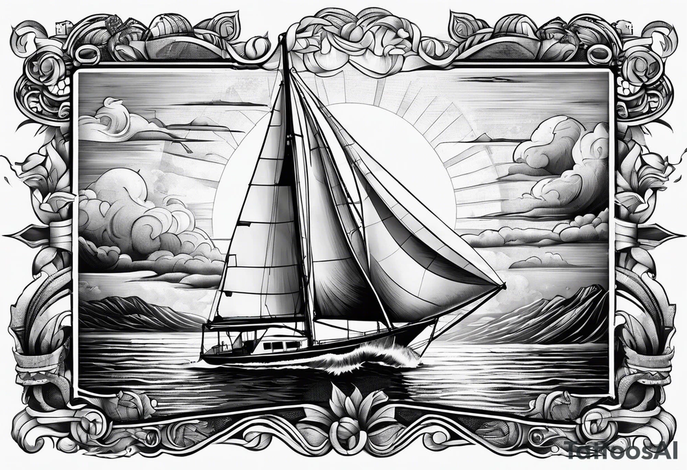 sailboat sail patched in such a way that it resembles a maritime lighthouse. tattoo idea