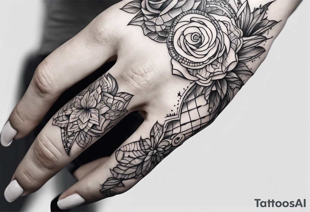 Womans hand holding a blunt line drawing tattoo idea