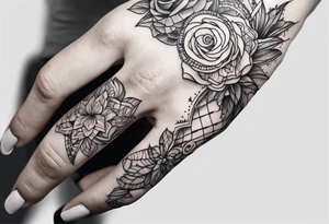 Womans hand holding a blunt line drawing tattoo idea