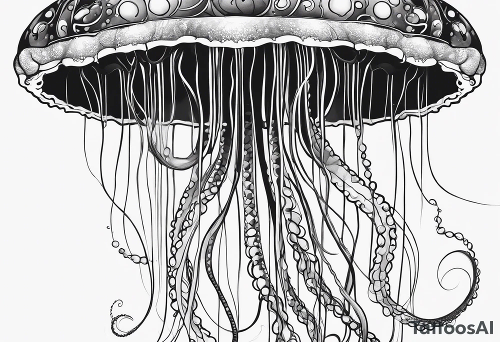 jellyfish with a small head and really long tentacles. Add clouds behind it like it’s floating in the sky tattoo idea