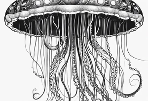 jellyfish with a small head and really long tentacles. Add clouds behind it like it’s floating in the sky tattoo idea