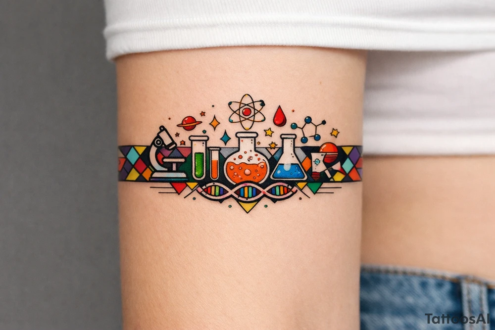 armband, abstract, geometric, full of color, and lab themed tattoo idea