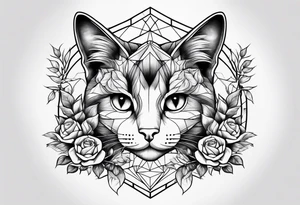 cat with roses around it tattoo idea