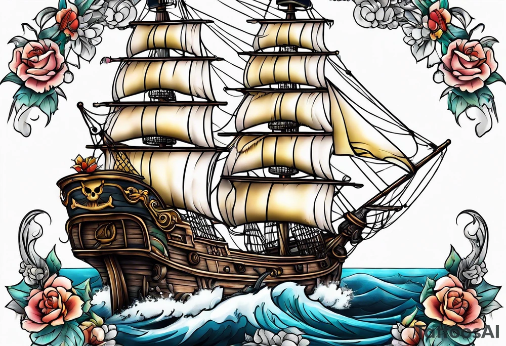 Ship pirate, flower tattoo idea