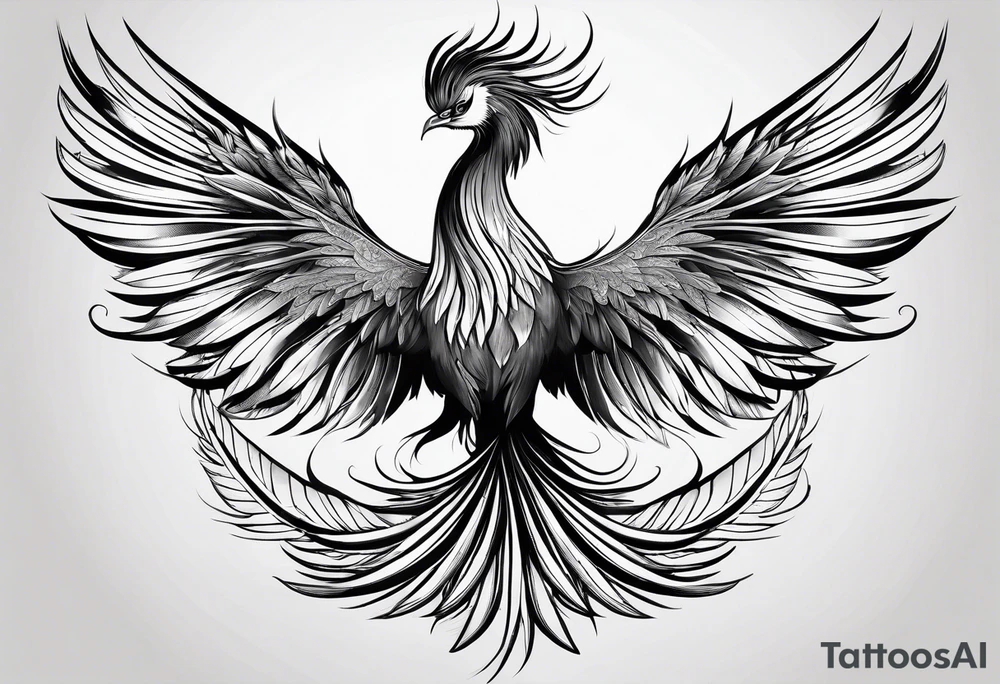 phoenix with extra long tail feathers and a long neck tattoo idea