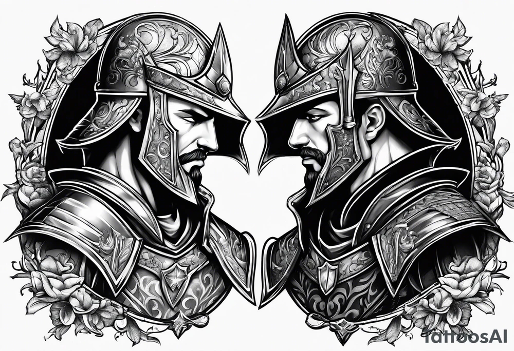 two sexy male knights tattoo idea