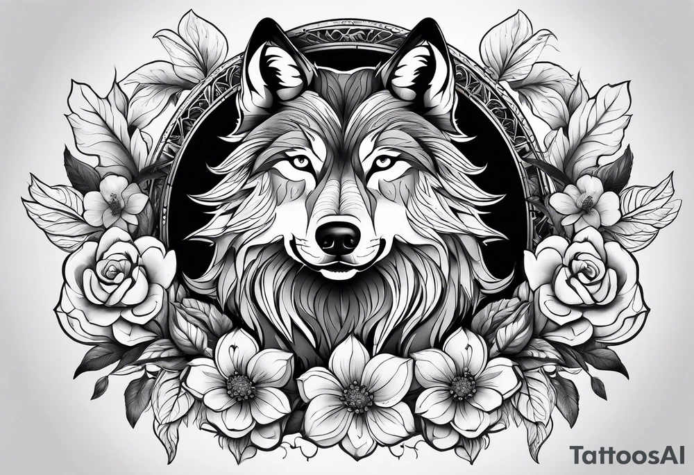 Wolf flowers tattoo idea