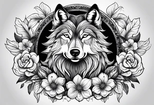 Wolf flowers tattoo idea