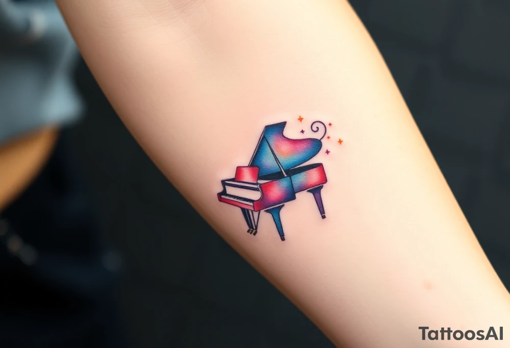 playing a grand piano under the stars swirl tattoo idea