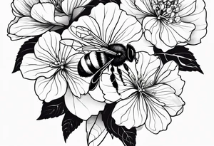 3 in by 2 in minimalist tattoo for forearm of a Hydrangea and bee tattoo idea