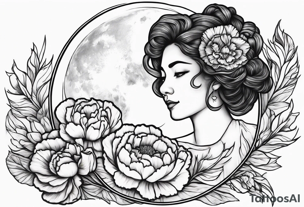 Moon and carnation mom tattoo idea